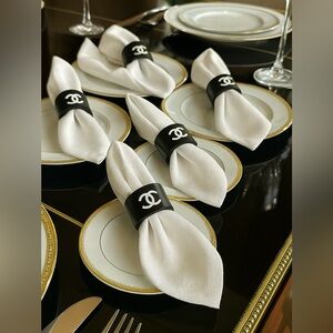 CHANEL Black and White Wood Napkin Ring Set of 6